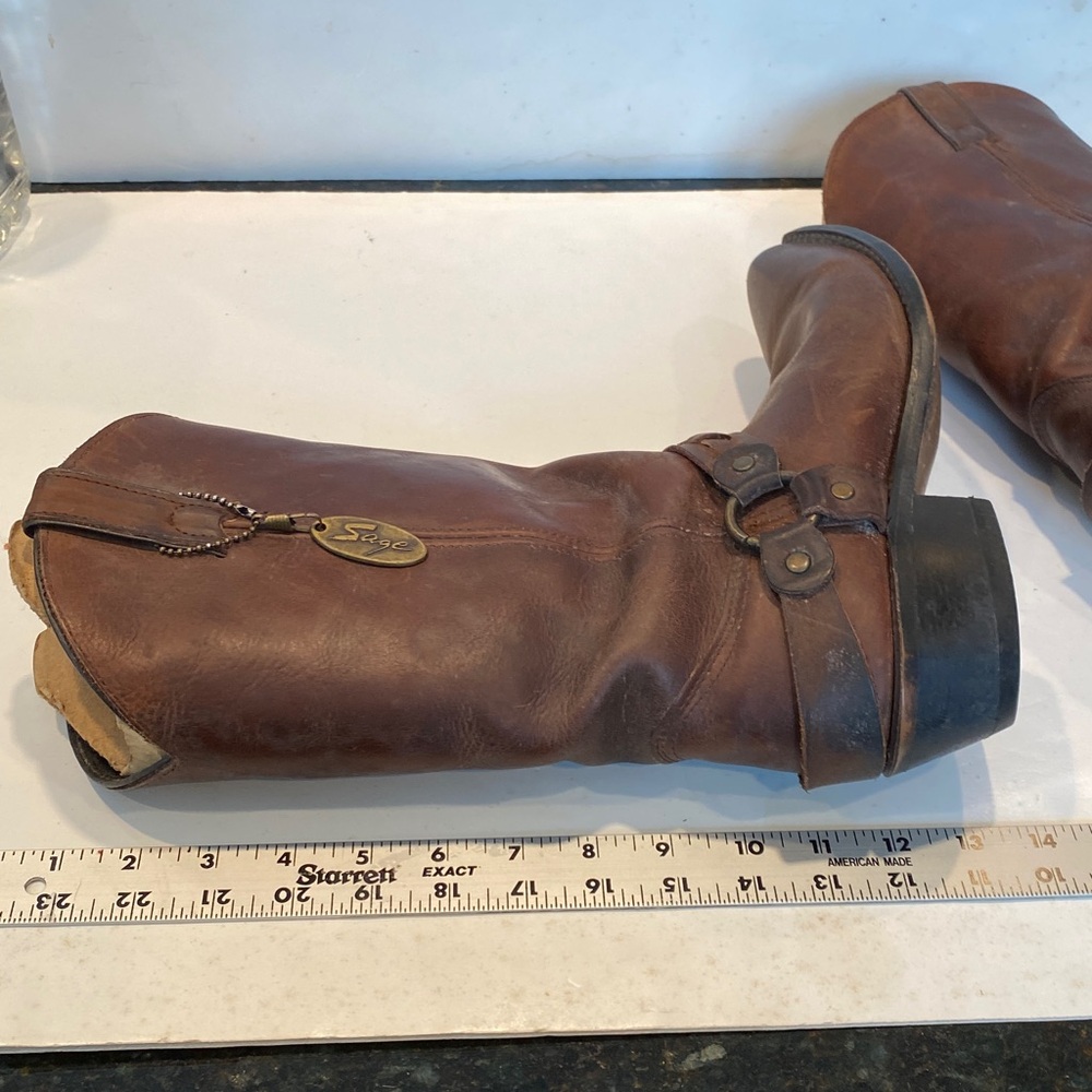 Vintage Sage Men’s Dark Brown Distressed Authentic Leather Cowboy Boots - Picture 9 of 10
